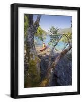 Sea Kayaker with Alder (Alnus Rubra), Crescent Lake, Washington, USA-Gary Luhm-Framed Photographic Print