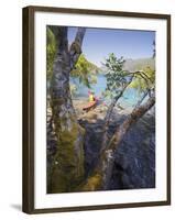 Sea Kayaker with Alder (Alnus Rubra), Crescent Lake, Washington, USA-Gary Luhm-Framed Photographic Print