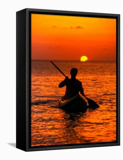 Sea Kayaking at Sunset, Bahama Out Islands, Bahamas-Greg Johnston-Framed Stretched Canvas