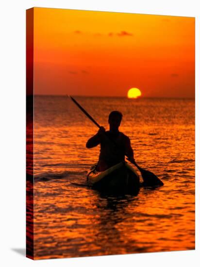 Sea Kayaking at Sunset, Bahama Out Islands, Bahamas-Greg Johnston-Stretched Canvas