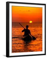 Sea Kayaking at Sunset, Bahama Out Islands, Bahamas-Greg Johnston-Framed Premium Photographic Print