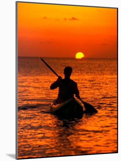 Sea Kayaking at Sunset, Bahama Out Islands, Bahamas-Greg Johnston-Mounted Photographic Print