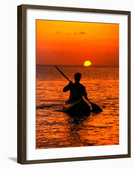 Sea Kayaking at Sunset, Bahama Out Islands, Bahamas-Greg Johnston-Framed Photographic Print