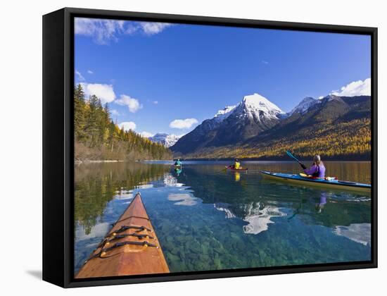 Sea Kayaking on Bowman Lake in Autumn in Glacier National Park, Montana, Usa-Chuck Haney-Framed Stretched Canvas