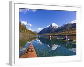 Sea Kayaking on Bowman Lake in Autumn in Glacier National Park, Montana, Usa-Chuck Haney-Framed Photographic Print