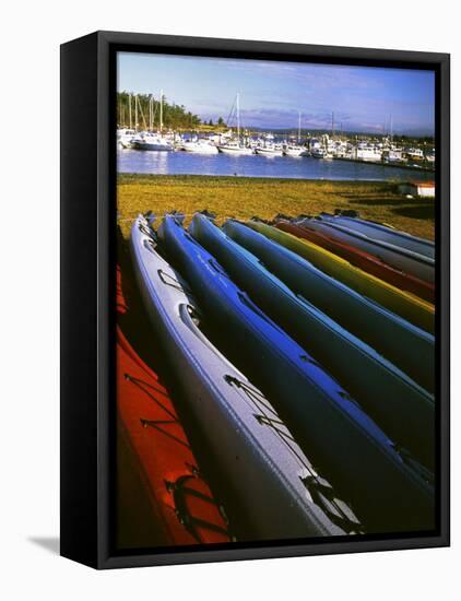 Sea Kayaks, Fisherman Bay, Lopez Island, Washington, USA-Charles Gurche-Framed Stretched Canvas