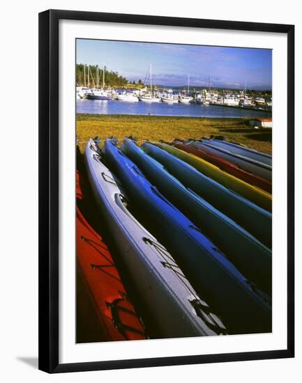 Sea Kayaks, Fisherman Bay, Lopez Island, Washington, USA-Charles Gurche-Framed Premium Photographic Print