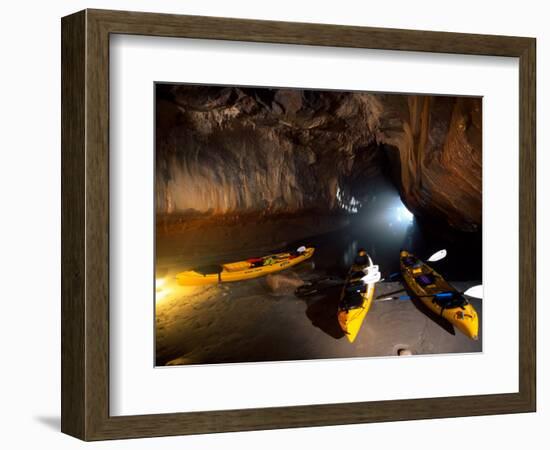 Sea Kayaks, Pink Cathedral Sea Cave, Matanaka Caves, Waikouaiti, Dunedin, New Zealand-David Wall-Framed Photographic Print