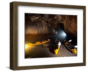 Sea Kayaks, Pink Cathedral Sea Cave, Matanaka Caves, Waikouaiti, Dunedin, New Zealand-David Wall-Framed Photographic Print