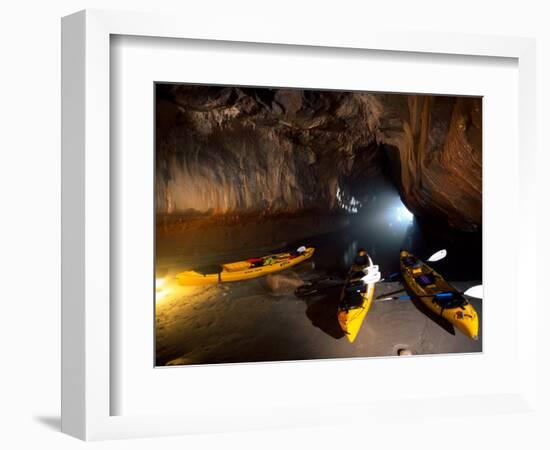 Sea Kayaks, Pink Cathedral Sea Cave, Matanaka Caves, Waikouaiti, Dunedin, New Zealand-David Wall-Framed Photographic Print