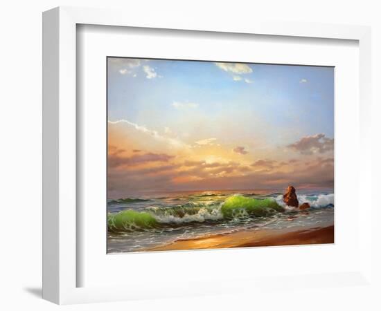 Sea Landscape On A Sunset-balaikin2009-Framed Art Print