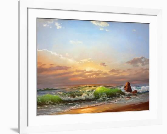 Sea Landscape On A Sunset-balaikin2009-Framed Art Print