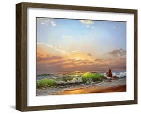 Sea Landscape On A Sunset-balaikin2009-Framed Art Print