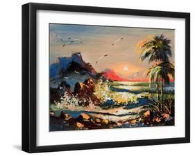 Sea Landscape With Palm Trees And Seagulls-balaikin2009-Framed Art Print