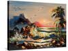 Sea Landscape With Palm Trees And Seagulls-balaikin2009-Stretched Canvas