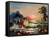 Sea Landscape With Palm Trees And Seagulls-balaikin2009-Framed Stretched Canvas
