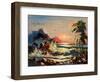 Sea Landscape With Palm Trees And Seagulls-balaikin2009-Framed Art Print