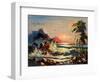 Sea Landscape With Palm Trees And Seagulls-balaikin2009-Framed Art Print