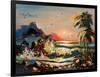 Sea Landscape With Palm Trees And Seagulls-balaikin2009-Framed Art Print