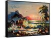 Sea Landscape With Palm Trees And Seagulls-balaikin2009-Framed Stretched Canvas