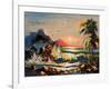 Sea Landscape With Palm Trees And Seagulls-balaikin2009-Framed Art Print