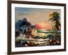 Sea Landscape With Palm Trees And Seagulls-balaikin2009-Framed Art Print