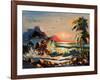 Sea Landscape With Palm Trees And Seagulls-balaikin2009-Framed Art Print