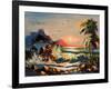 Sea Landscape With Palm Trees And Seagulls-balaikin2009-Framed Art Print