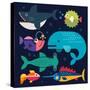 Sea Life. Big Fish: Whale, Shark, Swordfish, Fish. Vector Flat Illustrations-Beresnev-Stretched Canvas