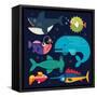 Sea Life. Big Fish: Whale, Shark, Swordfish, Fish. Vector Flat Illustrations-Beresnev-Framed Stretched Canvas