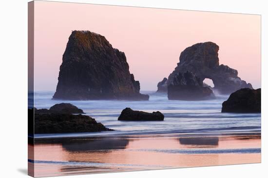 Sea Lion Rock from Indian Beach at sunset, Ecola State Park, Oregon-Adam Jones-Stretched Canvas