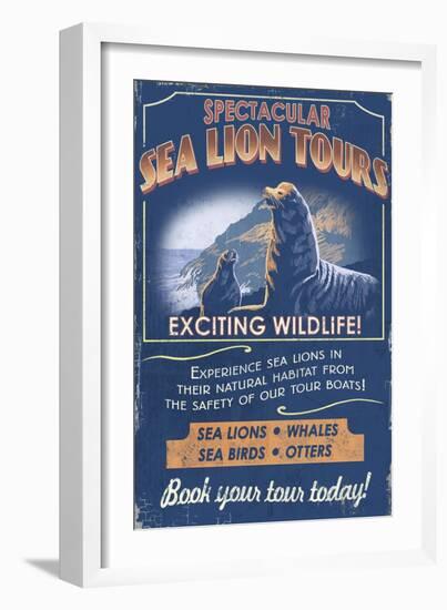 Sea Lion - Vintage Sign-Lantern Press-Framed Art Print