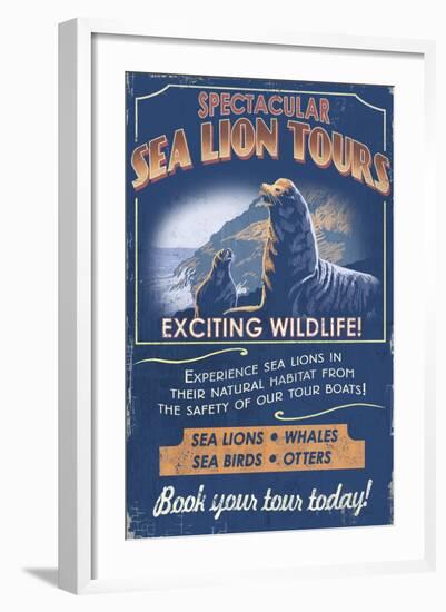 Sea Lion - Vintage Sign-Lantern Press-Framed Art Print