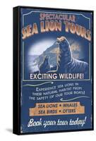 Sea Lion - Vintage Sign-Lantern Press-Framed Stretched Canvas