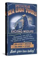Sea Lion - Vintage Sign-Lantern Press-Stretched Canvas