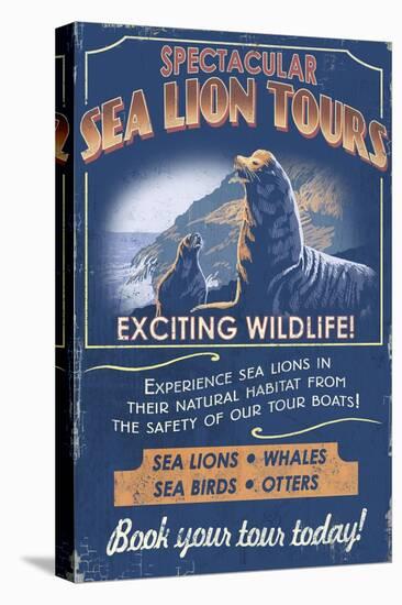 Sea Lion - Vintage Sign-Lantern Press-Stretched Canvas