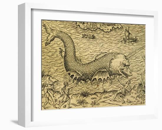Sea Monster, Engraving from Universal Cosmology-Andre Thevet-Framed Giclee Print