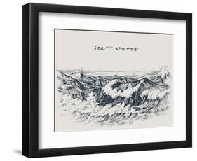 Sea or Ocean Waves Drawing. Sea View, Waves Breaking on the Beach-Danussa-Framed Art Print