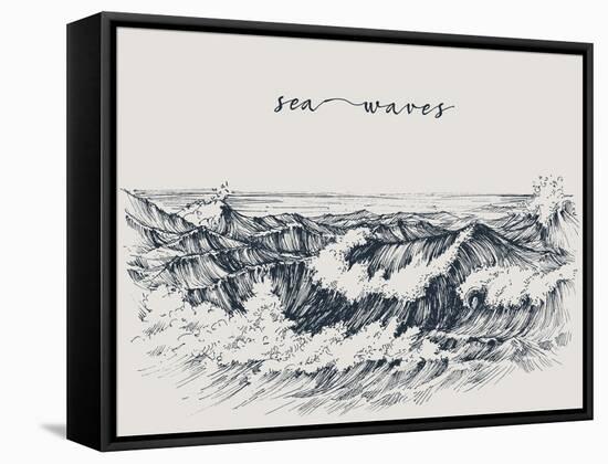 Sea or Ocean Waves Drawing. Sea View, Waves Breaking on the Beach-Danussa-Framed Stretched Canvas