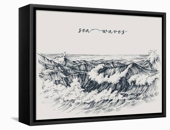 Sea or Ocean Waves Drawing. Sea View, Waves Breaking on the Beach-Danussa-Framed Stretched Canvas