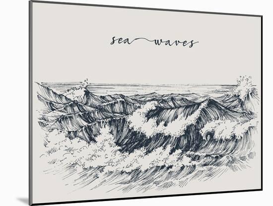 Sea or Ocean Waves Drawing. Sea View, Waves Breaking on the Beach-Danussa-Mounted Art Print