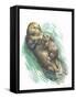 Sea Otter Enhydra Lutris Resting with Cub in Water-null-Framed Stretched Canvas
