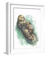 Sea Otter Enhydra Lutris Resting with Cub in Water-null-Framed Giclee Print