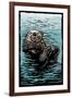 Sea Otter - Scratchboard-Lantern Press-Framed Art Print