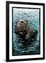 Sea Otter - Scratchboard-Lantern Press-Framed Art Print