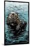 Sea Otter - Scratchboard-Lantern Press-Mounted Art Print