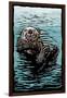 Sea Otter - Scratchboard-Lantern Press-Framed Premium Giclee Print