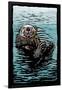 Sea Otter - Scratchboard-Lantern Press-Framed Premium Giclee Print