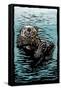 Sea Otter - Scratchboard-Lantern Press-Framed Stretched Canvas