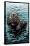 Sea Otter - Scratchboard-Lantern Press-Stretched Canvas